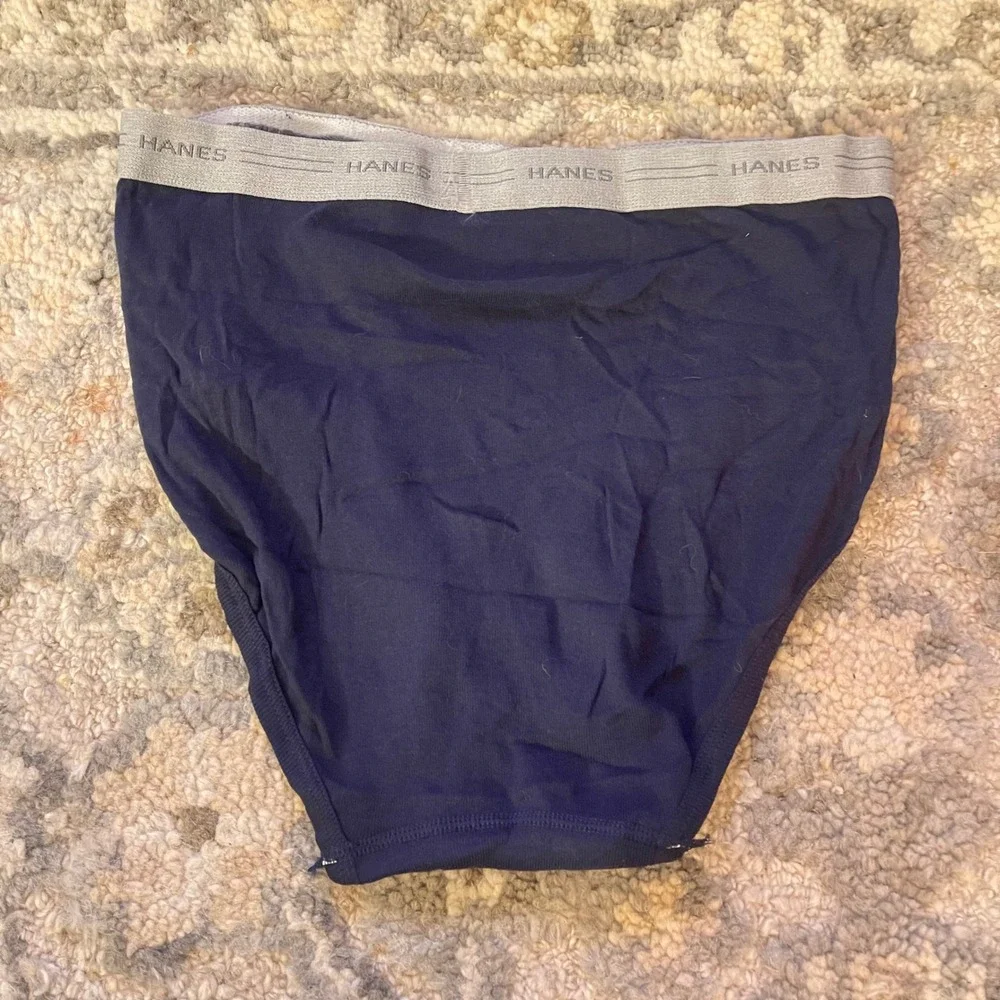 VTG 90s Gray Waist Band Navy Blue Classic Hane Men Brief Large 36-38 100% Cotton